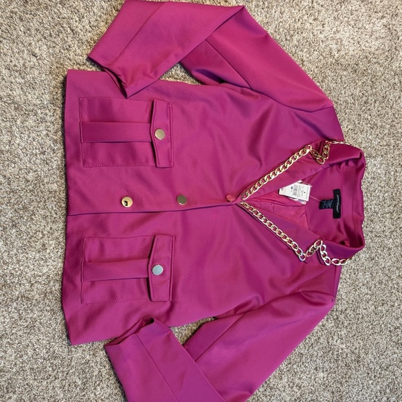 BNWT Ashley Stewart Fuchsia Pink with Gold Chain Pocket Blazer Size 12 - Picture 10 of 12